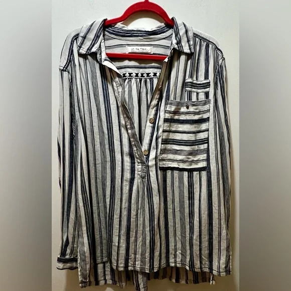 Free People boho Striped Popover Summer Breeze Shirt Long Sleeve medium - Picture 6 of 12